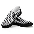 Grey Geometric Cube Shape Pattern Print Black Slip On Sneakers