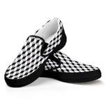 Grey Geometric Cube Shape Pattern Print Black Slip On Shoes