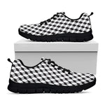 Grey Geometric Cube Shape Pattern Print Black Sneakers