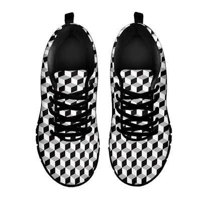 Grey Geometric Cube Shape Pattern Print Black Sneakers