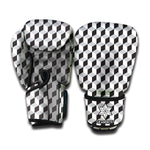 Grey Geometric Cube Shape Pattern Print Boxing Gloves
