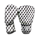 Grey Geometric Cube Shape Pattern Print Boxing Gloves