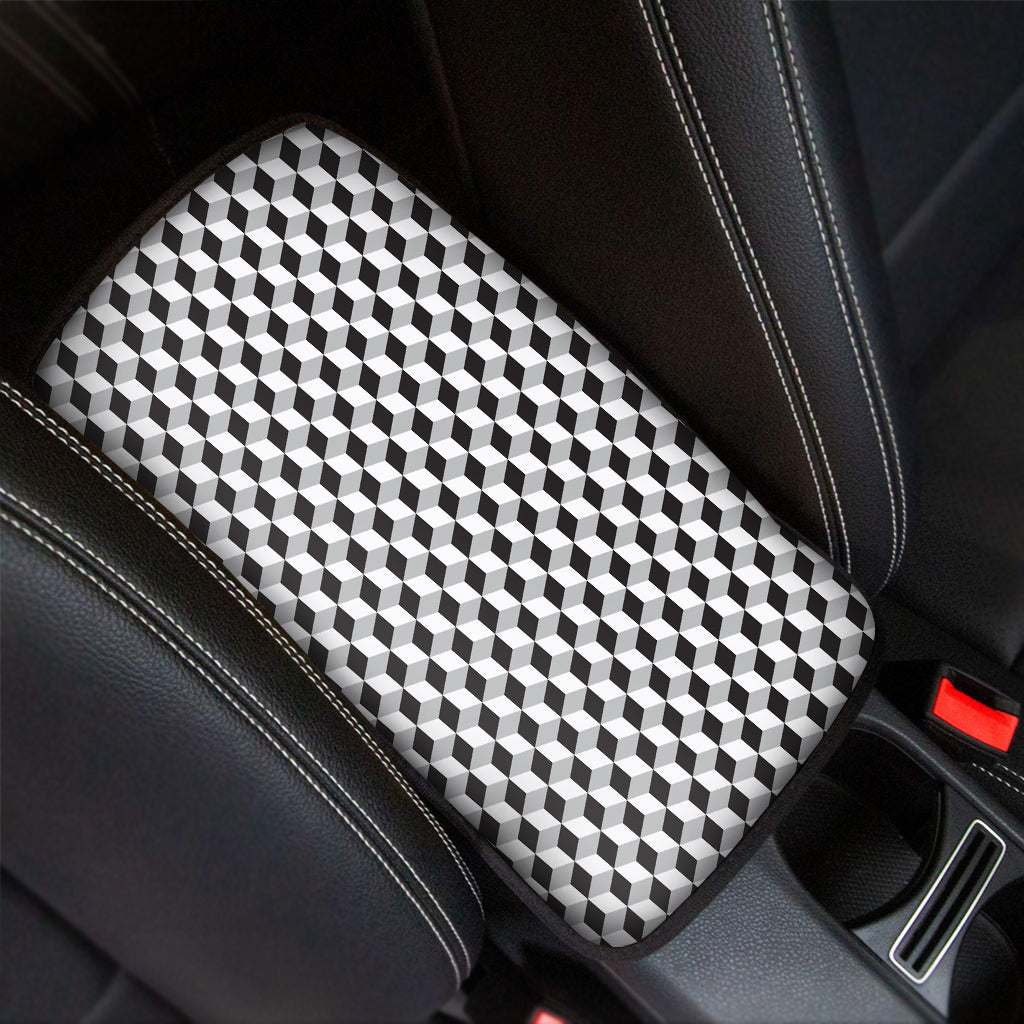 Grey Geometric Cube Shape Pattern Print Car Center Console Cover