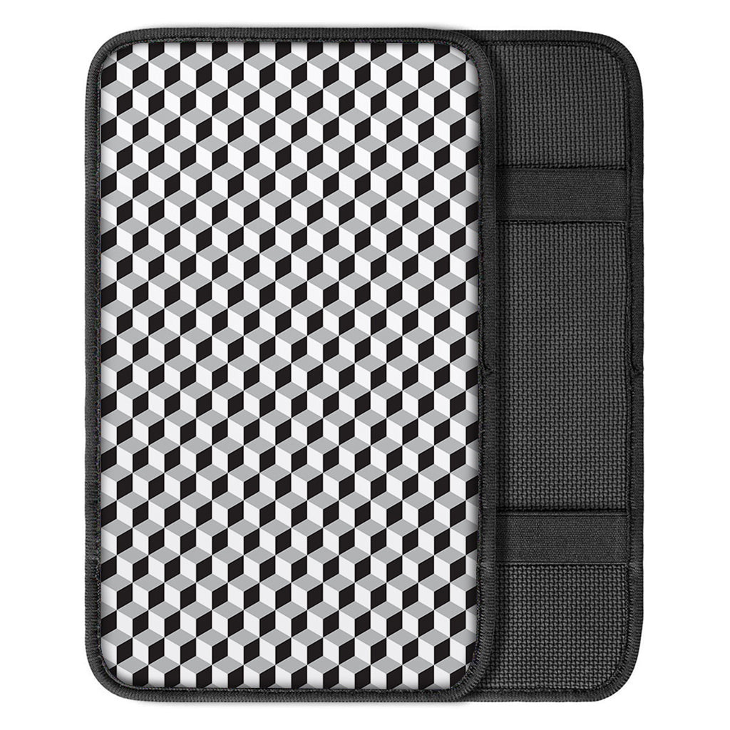 Grey Geometric Cube Shape Pattern Print Car Center Console Cover