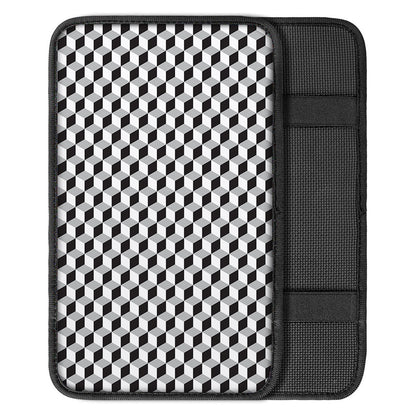 Grey Geometric Cube Shape Pattern Print Car Center Console Cover