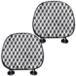 Grey Geometric Cube Shape Pattern Print Car Headrest Covers