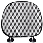 Grey Geometric Cube Shape Pattern Print Car Headrest Covers
