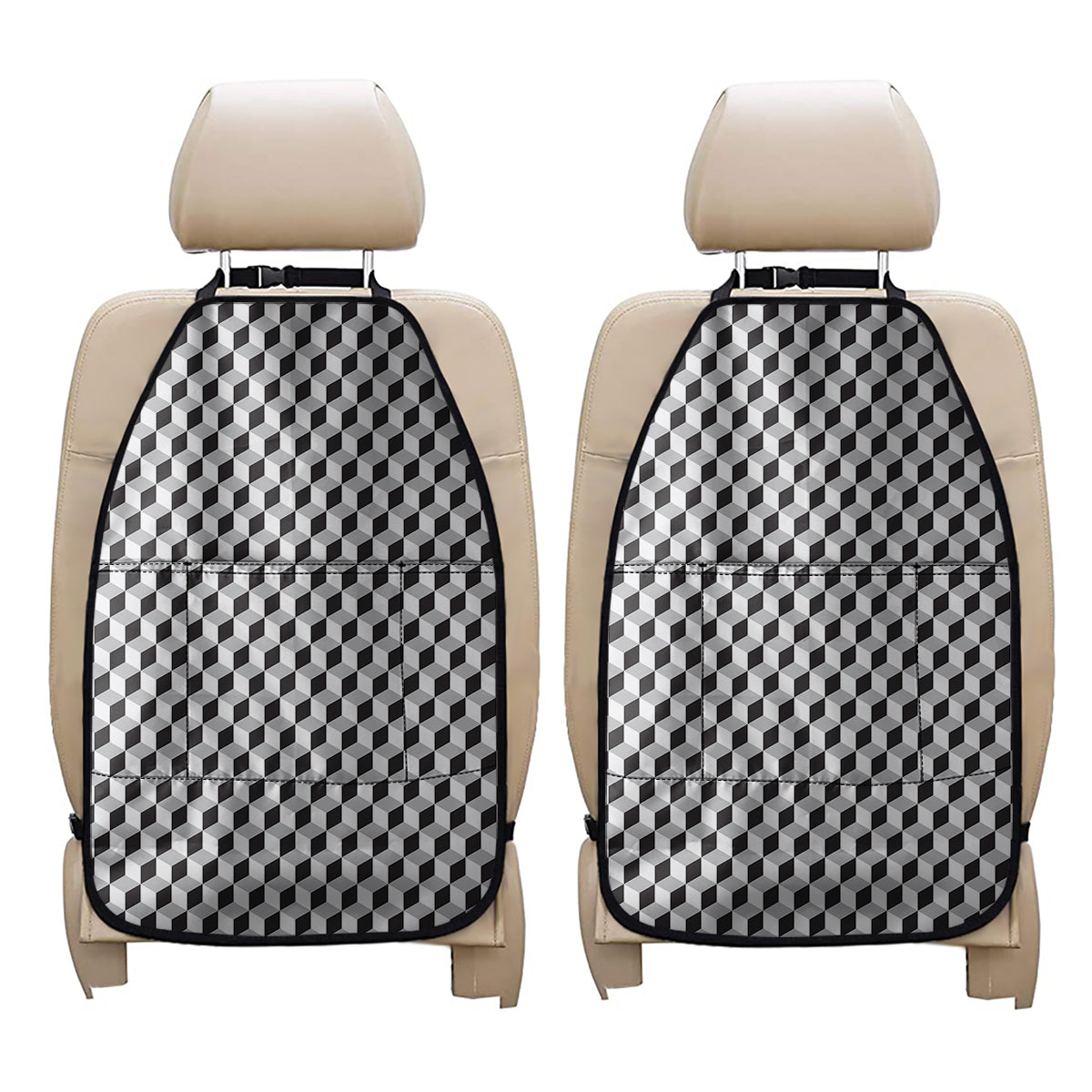 Grey Geometric Cube Shape Pattern Print Car Seat Organizers