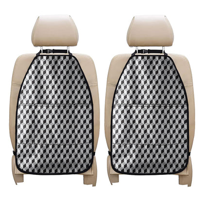 Grey Geometric Cube Shape Pattern Print Car Seat Organizers