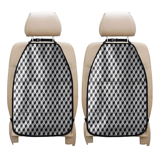 Grey Geometric Cube Shape Pattern Print Car Seat Organizers