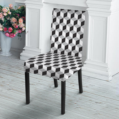 Grey Geometric Cube Shape Pattern Print Dining Chair Slipcover