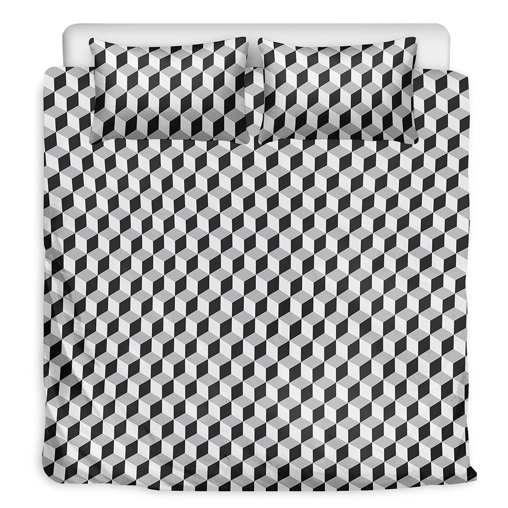 Grey Geometric Cube Shape Pattern Print Duvet Cover Bedding Set