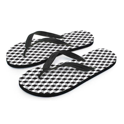 Grey Geometric Cube Shape Pattern Print Flip Flops