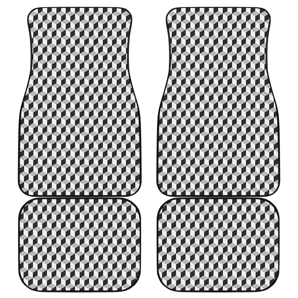 Grey Geometric Cube Shape Pattern Print Front and Back Car Floor Mats