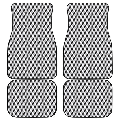 Grey Geometric Cube Shape Pattern Print Front and Back Car Floor Mats