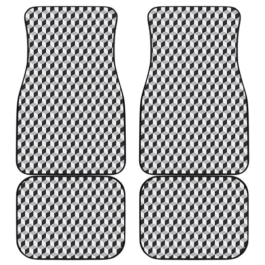 Grey Geometric Cube Shape Pattern Print Front and Back Car Floor Mats