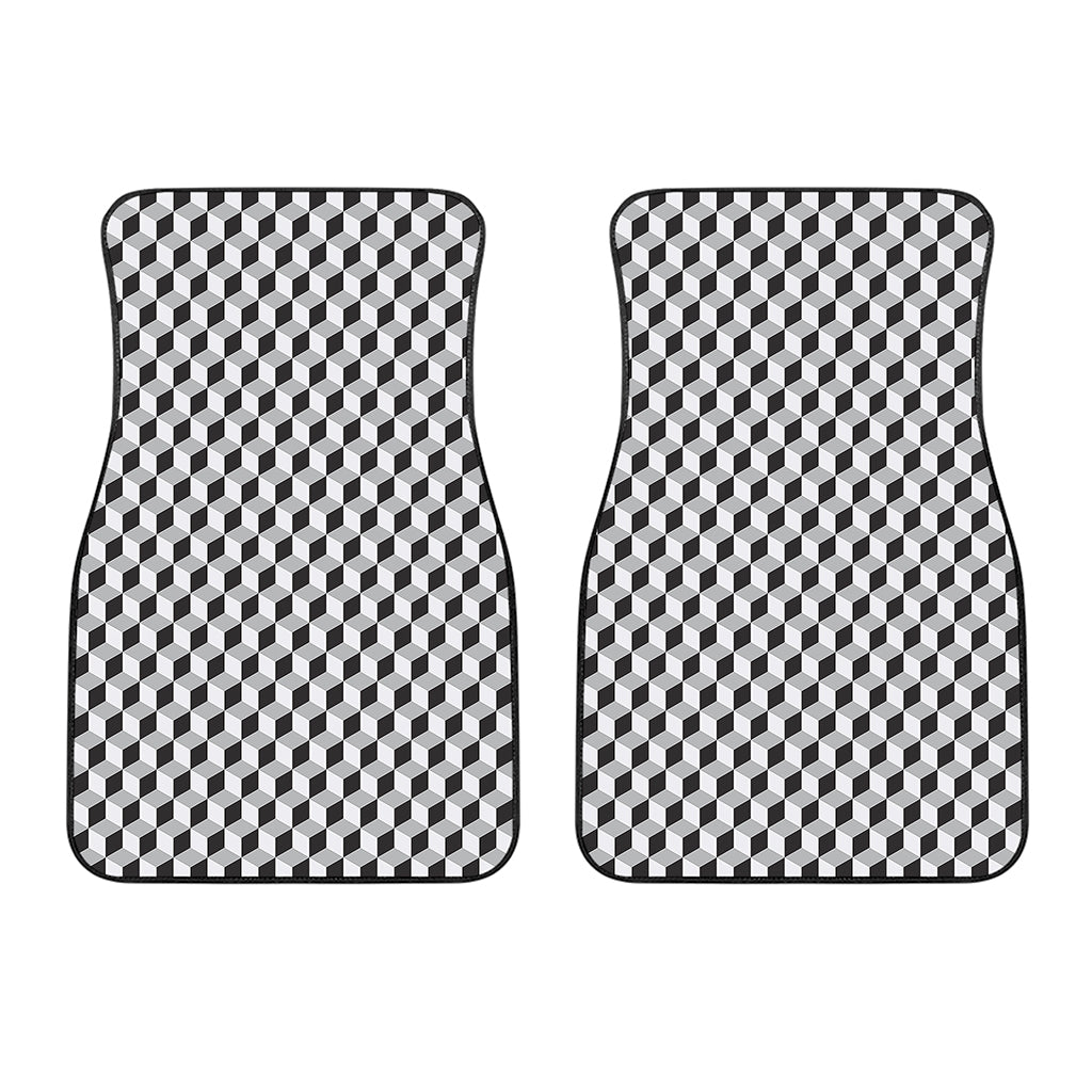 Grey Geometric Cube Shape Pattern Print Front Car Floor Mats