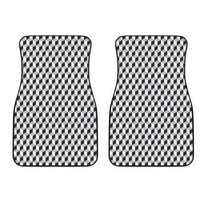 Grey Geometric Cube Shape Pattern Print Front Car Floor Mats