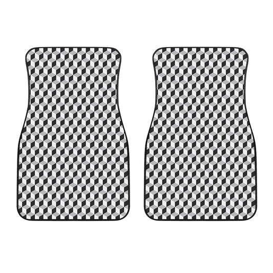 Grey Geometric Cube Shape Pattern Print Front Car Floor Mats