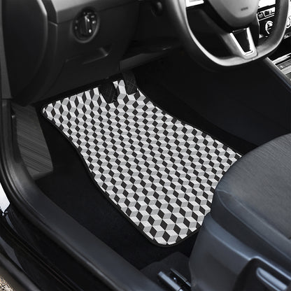 Grey Geometric Cube Shape Pattern Print Front Car Floor Mats