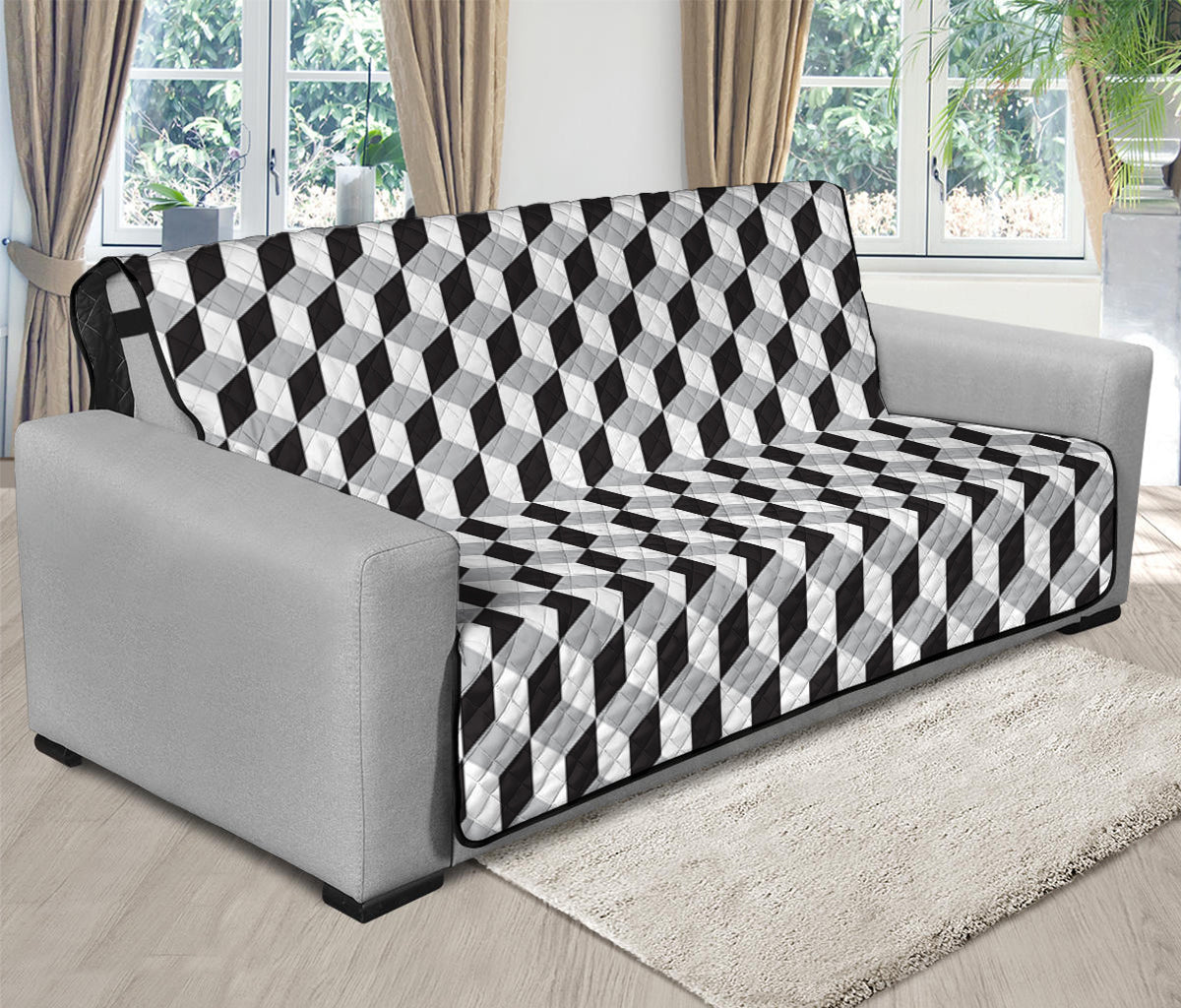 Grey Geometric Cube Shape Pattern Print Futon Protector