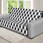 Grey Geometric Cube Shape Pattern Print Futon Protector