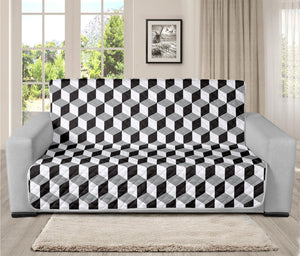 Grey Geometric Cube Shape Pattern Print Futon Protector