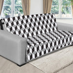 Grey Geometric Cube Shape Pattern Print Futon Protector