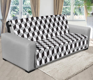 Grey Geometric Cube Shape Pattern Print Futon Protector