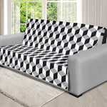 Grey Geometric Cube Shape Pattern Print Futon Protector