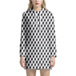 Grey Geometric Cube Shape Pattern Print Hoodie Dress