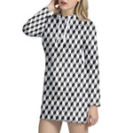 Grey Geometric Cube Shape Pattern Print Hoodie Dress
