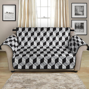 Grey Geometric Cube Shape Pattern Print Loveseat Protector