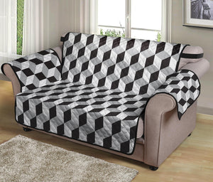 Grey Geometric Cube Shape Pattern Print Loveseat Protector