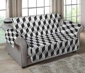 Grey Geometric Cube Shape Pattern Print Loveseat Protector