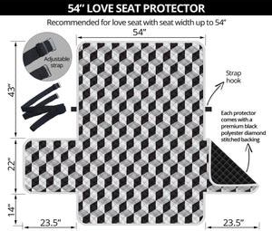 Grey Geometric Cube Shape Pattern Print Loveseat Protector