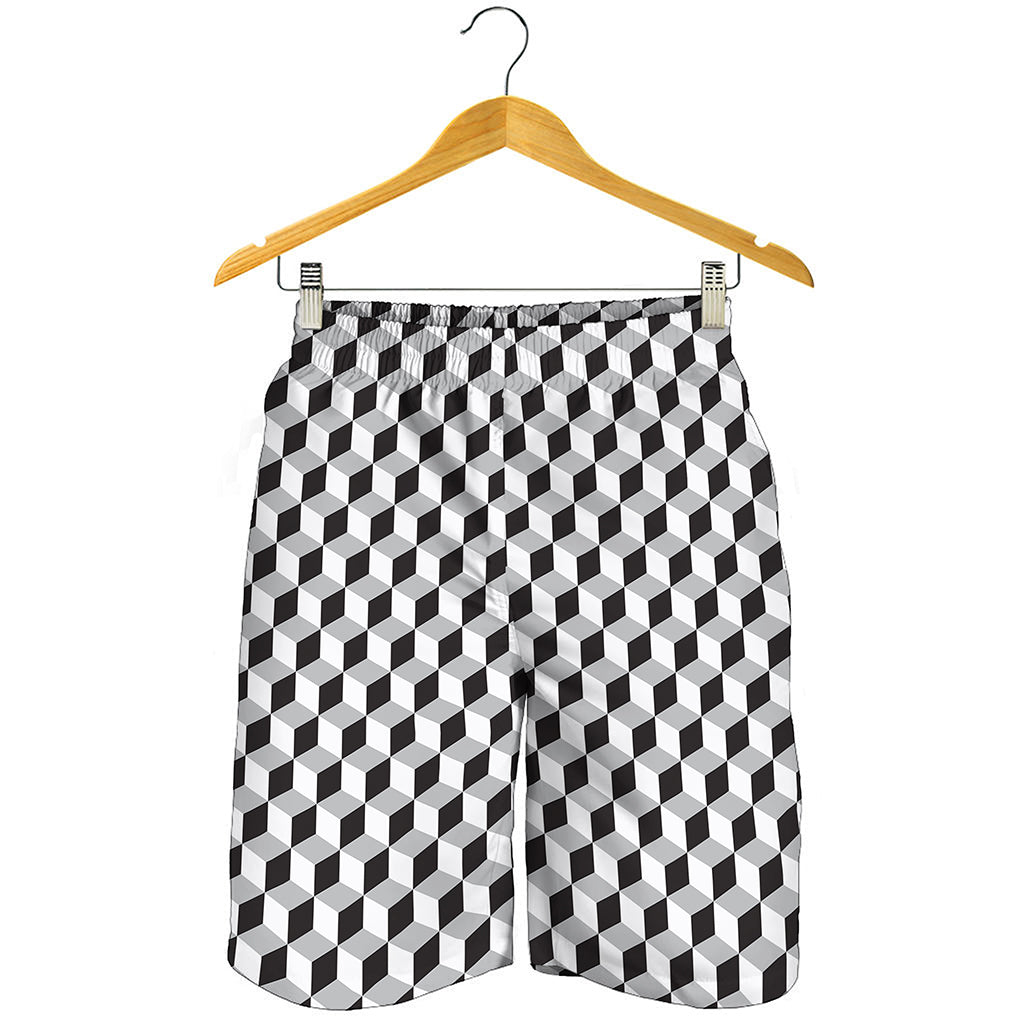 Grey Geometric Cube Shape Pattern Print Men's Shorts