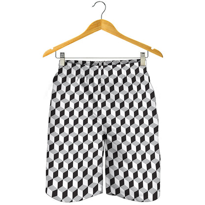 Grey Geometric Cube Shape Pattern Print Men's Shorts