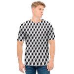 Grey Geometric Cube Shape Pattern Print Men's T-Shirt
