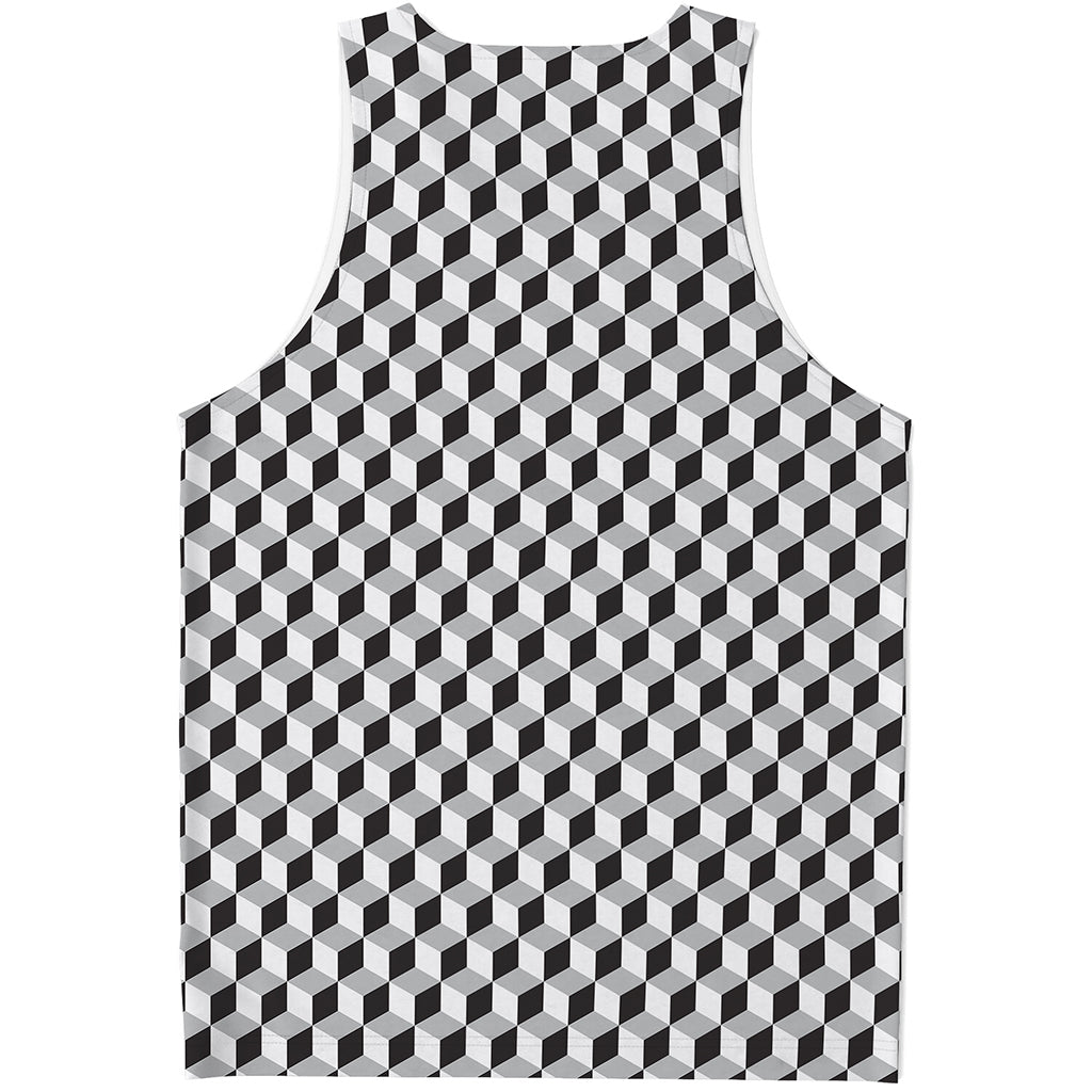Grey Geometric Cube Shape Pattern Print Men's Tank Top