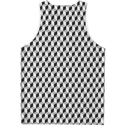 Grey Geometric Cube Shape Pattern Print Men's Tank Top
