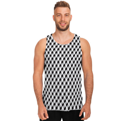 Grey Geometric Cube Shape Pattern Print Men's Tank Top