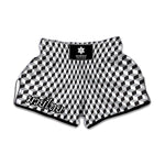 Grey Geometric Cube Shape Pattern Print Muay Thai Boxing Shorts