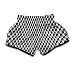 Grey Geometric Cube Shape Pattern Print Muay Thai Boxing Shorts