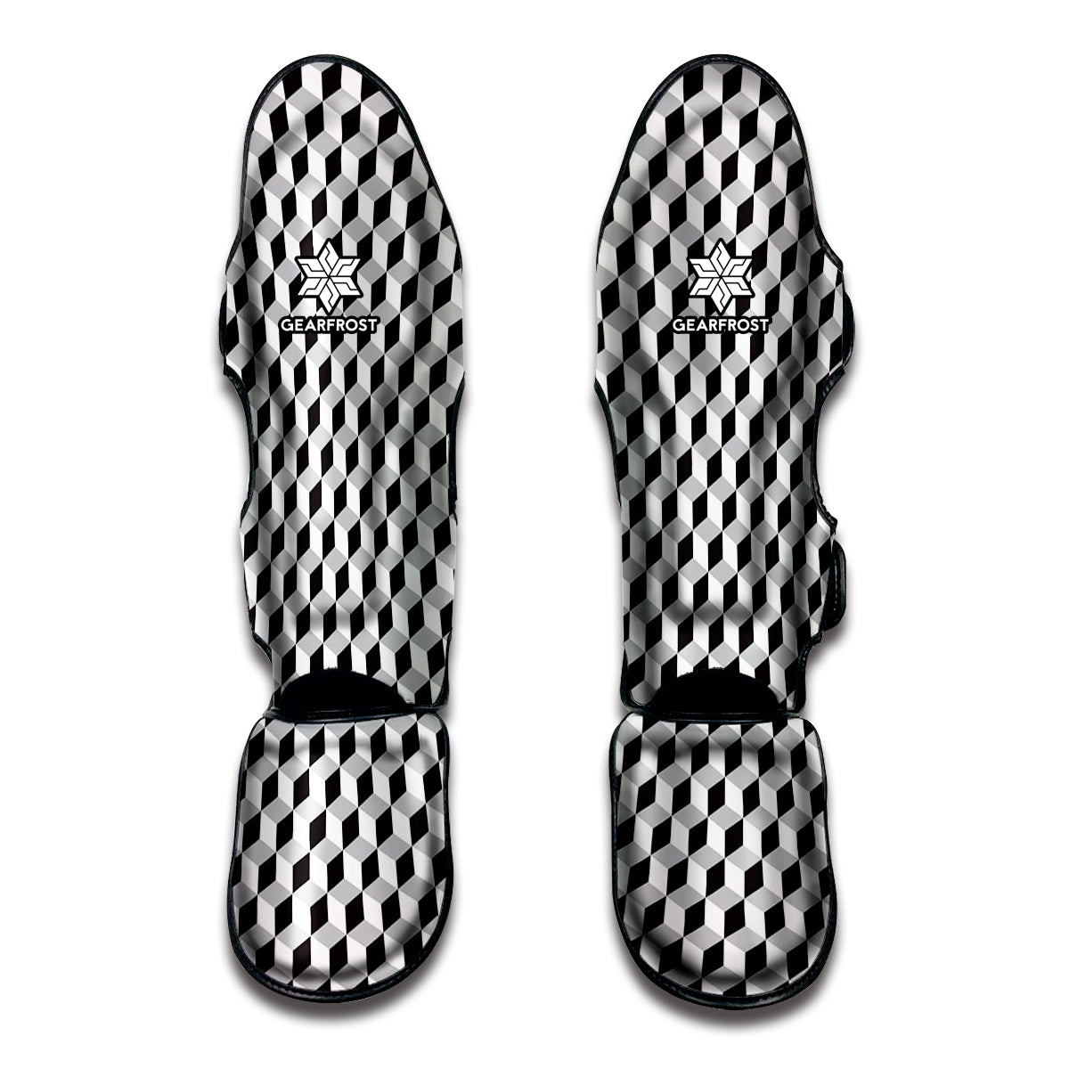 Grey Geometric Cube Shape Pattern Print Muay Thai Shin Guard