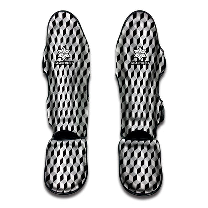 Grey Geometric Cube Shape Pattern Print Muay Thai Shin Guard