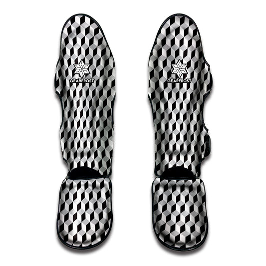 Grey Geometric Cube Shape Pattern Print Muay Thai Shin Guard