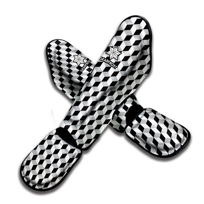 Grey Geometric Cube Shape Pattern Print Muay Thai Shin Guard