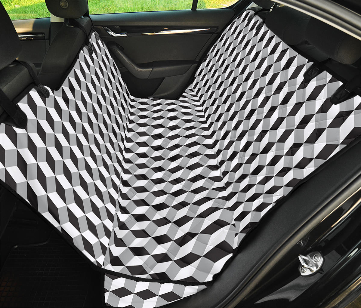 Grey Geometric Cube Shape Pattern Print Pet Car Back Seat Cover