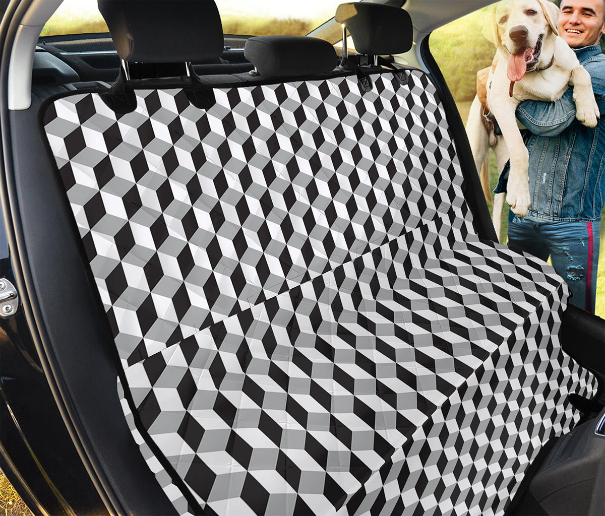 Grey Geometric Cube Shape Pattern Print Pet Car Back Seat Cover